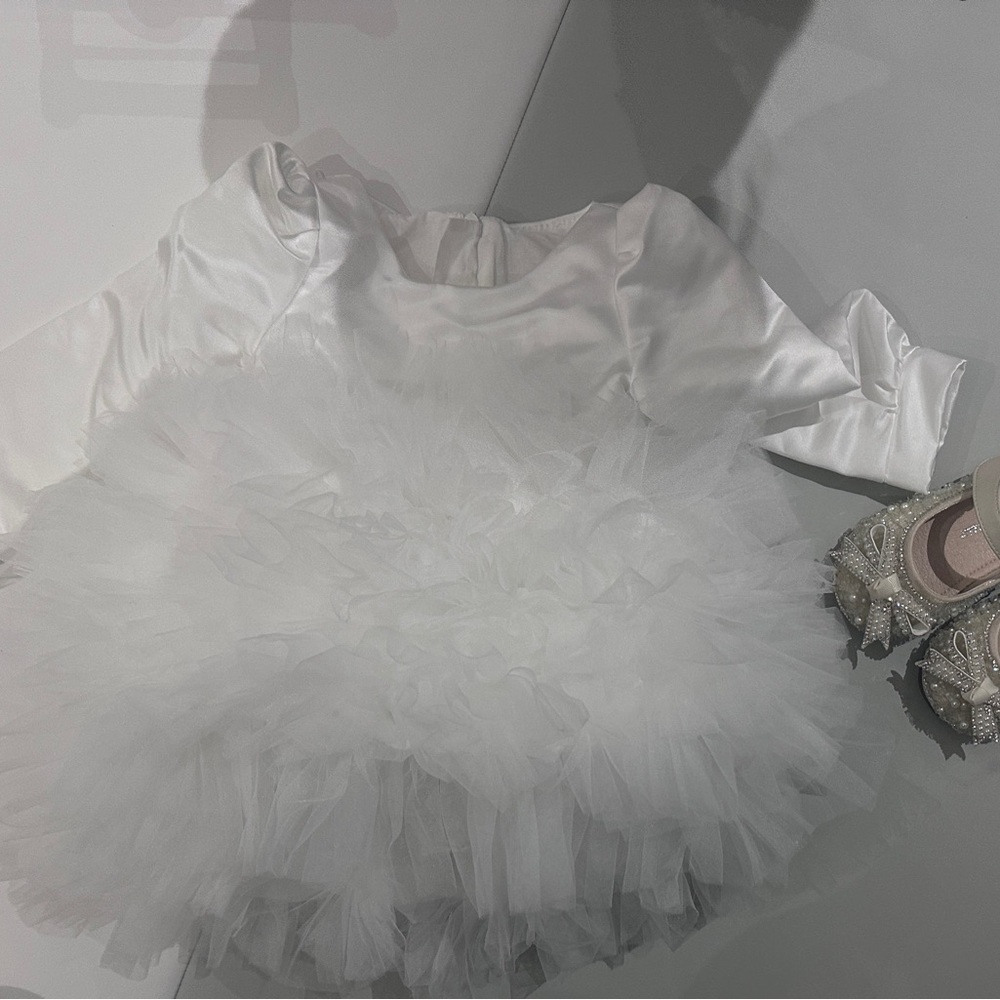 White Tulle Dress with Long Sleeves
